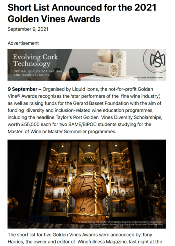 Announced for the 2021 Golden Vines Awards